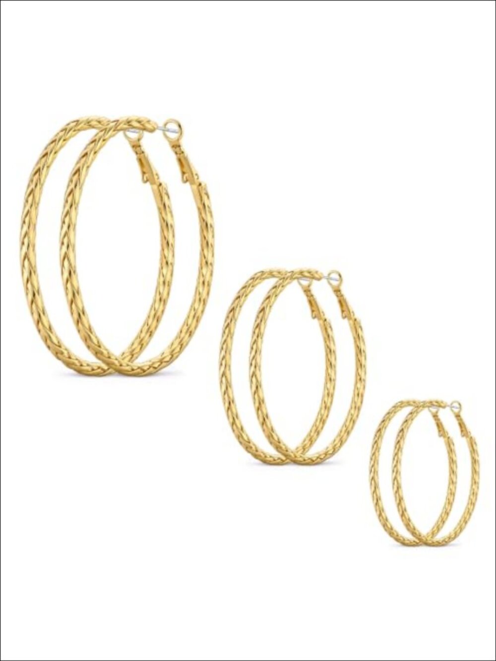 Gold Hoop Earrings Set 3 Pairs Twisted Chunky Lightweight Hypoallergenic